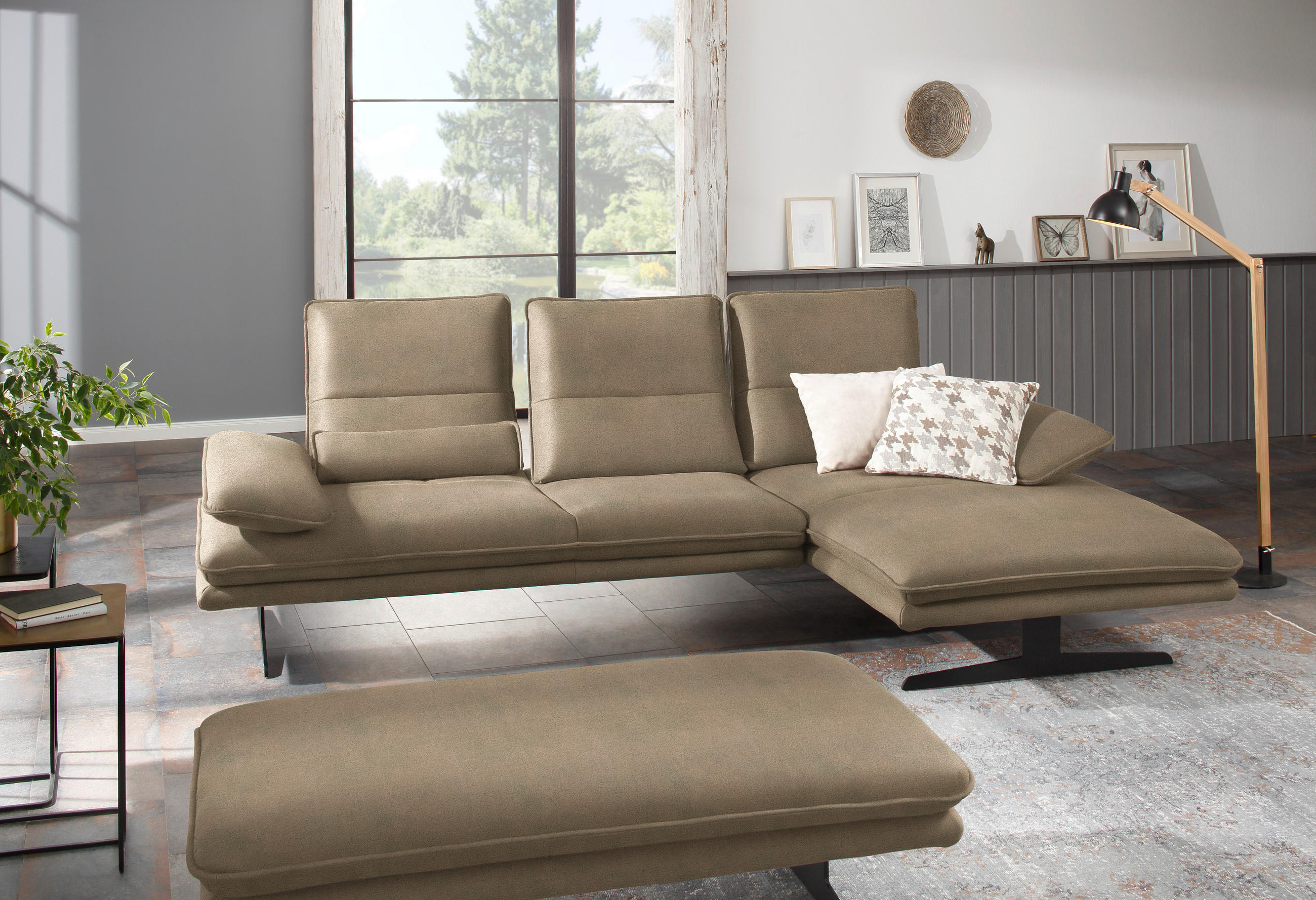 ECKSOFA in Mikrofaser Taupe  - Taupe/Schwarz, Design, Textil/Metall (291/164cm) - Chilliano