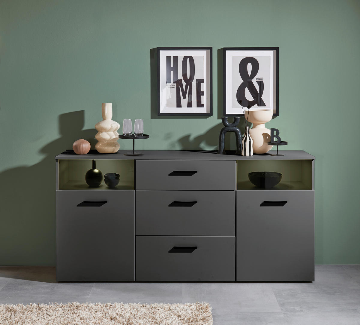 SIDEBOARD 180/86/38 cm  in Anthrazit  - Anthrazit/Schwarz, Design, Glas/Holzwerkstoff (180/86/38cm) - MID.YOU