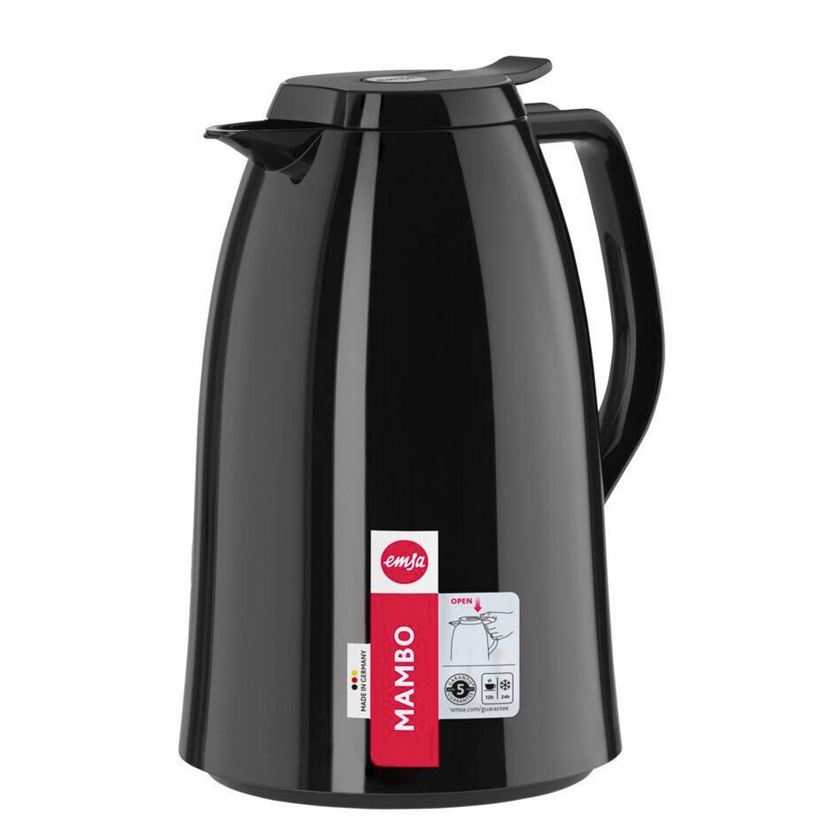 ISOLIERKANNE MAMBO 1,5 L  - Schwarz Hochglanz, Basics, Kunststoff (1,5l) - Emsa