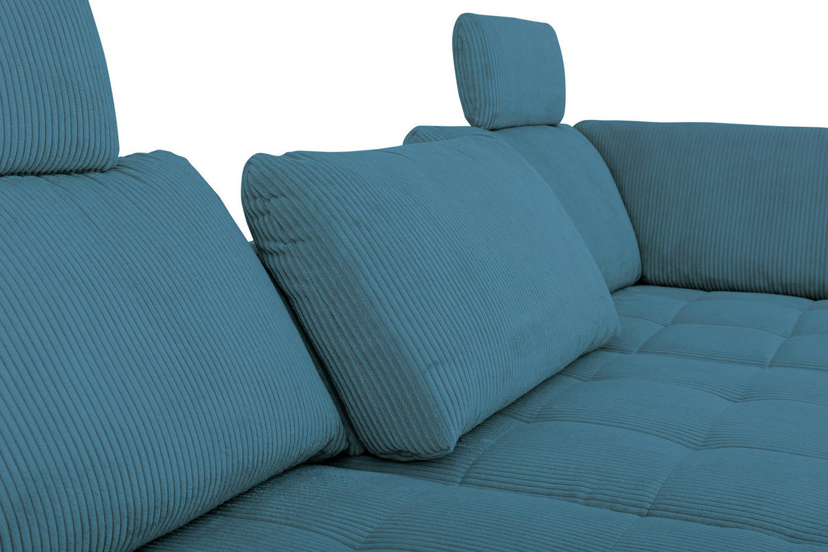 ECKSOFA in Cord, Velours Petrol  - Petrol/Schwarz, Design, Textil/Metall (291/197cm) - Beldomo Style