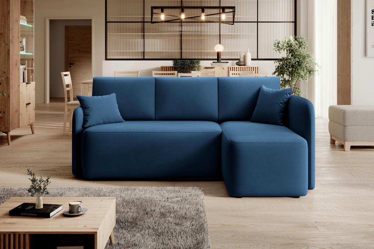ECKSOFA in Plüsch Blau  206/150 cm  - Blau/Schwarz, Design, Kunststoff/Textil (206/150cm) - MID.YOU