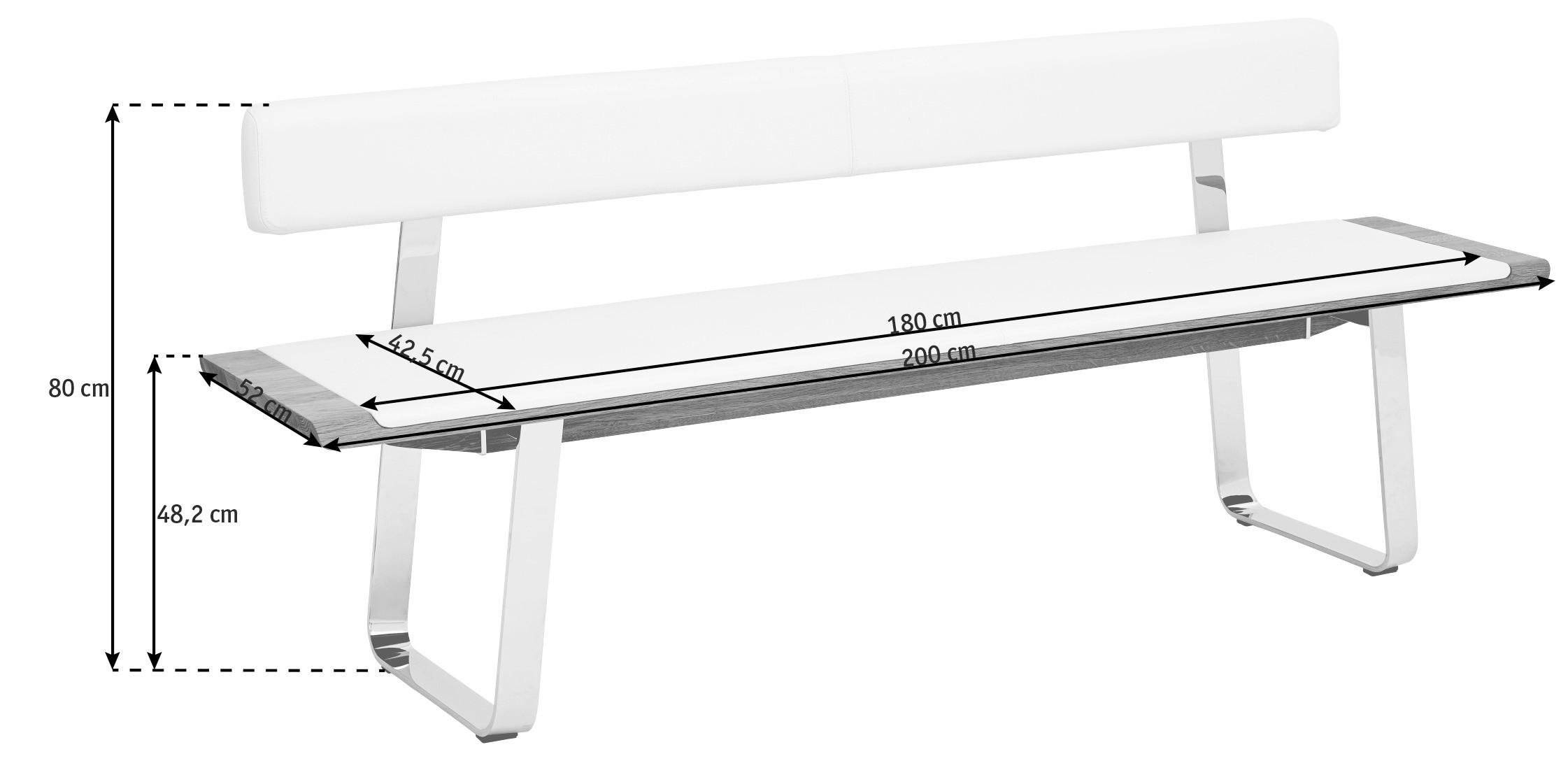 SITZBANK 200/80/52 cm  in Weiß, Eichefarben  - Eichefarben/Weiß, Design, Leder/Holz (200/80/52cm) - Team 7