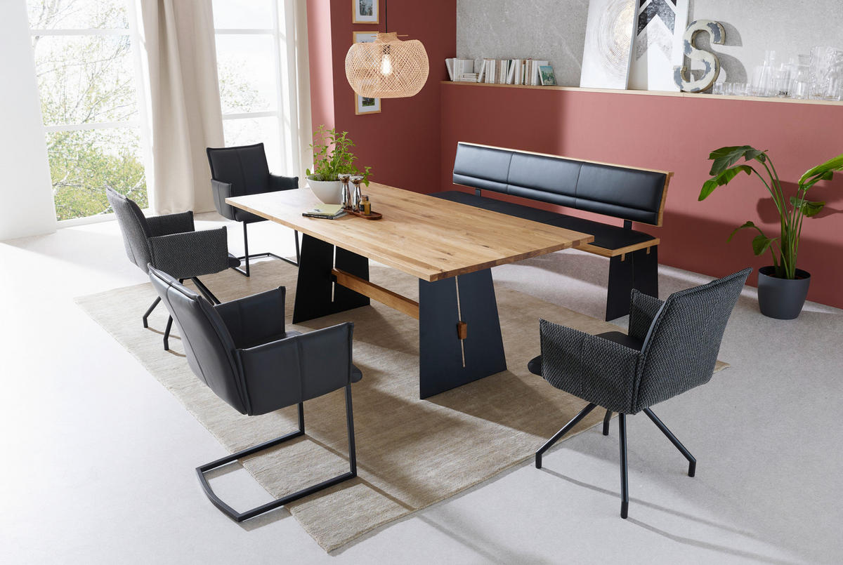 ESSTISCH in Holz 200/100/76 cm  - Eichefarben/Schwarz, Design, Holz/Metall (200/100/76cm) - Linea Natura
