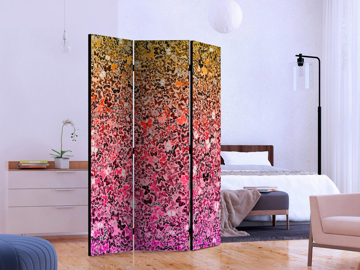 SKÄRMVÄGG  i trä, textil  gul, pink  - pink/gul, Basics, trä/textil (135/172/3cm) - artgeist