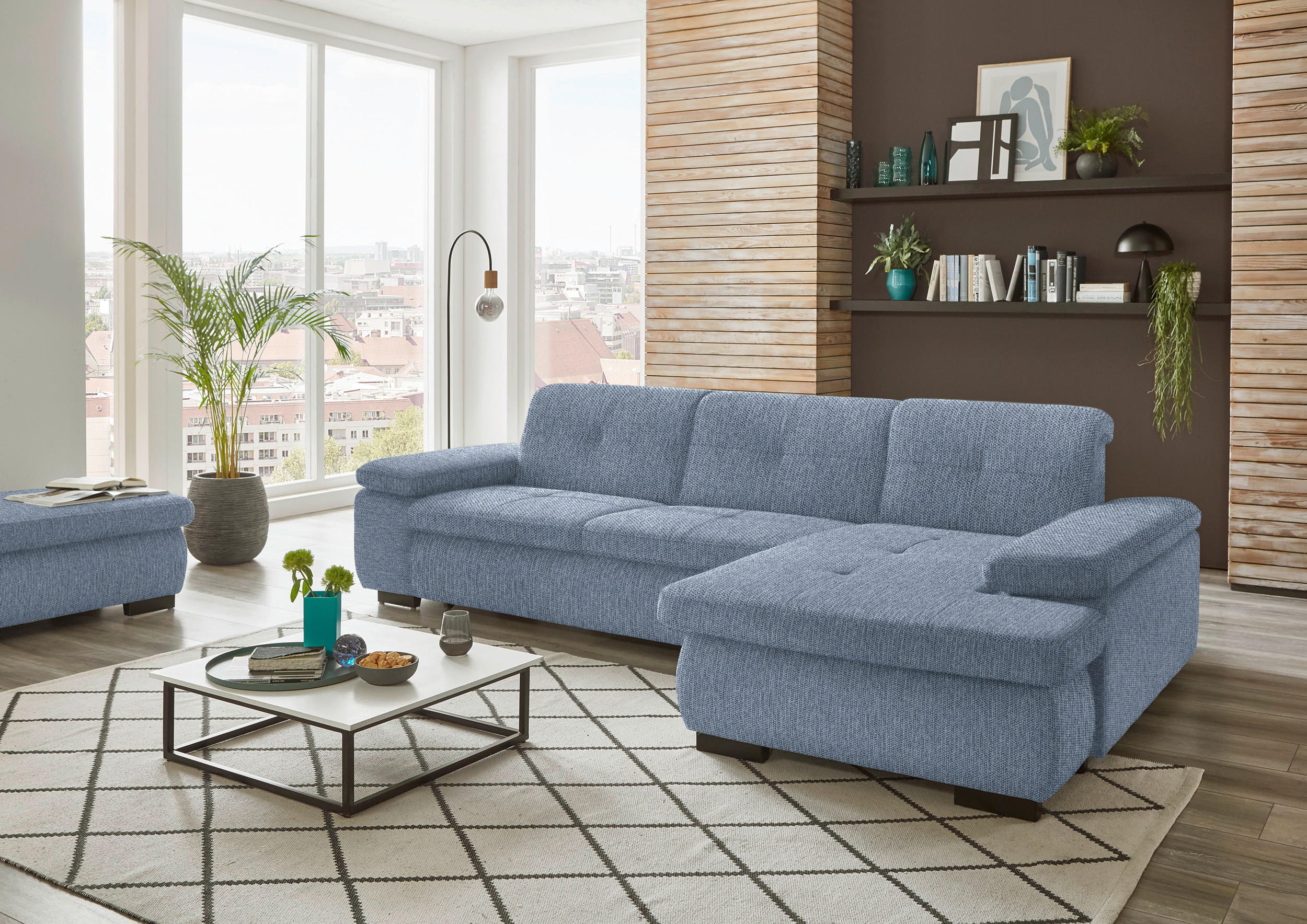 ECKSOFA in Flachgewebe Blau  - Blau/Schwarz, Design, Textil/Metall (297/174cm) - Beldomo Style