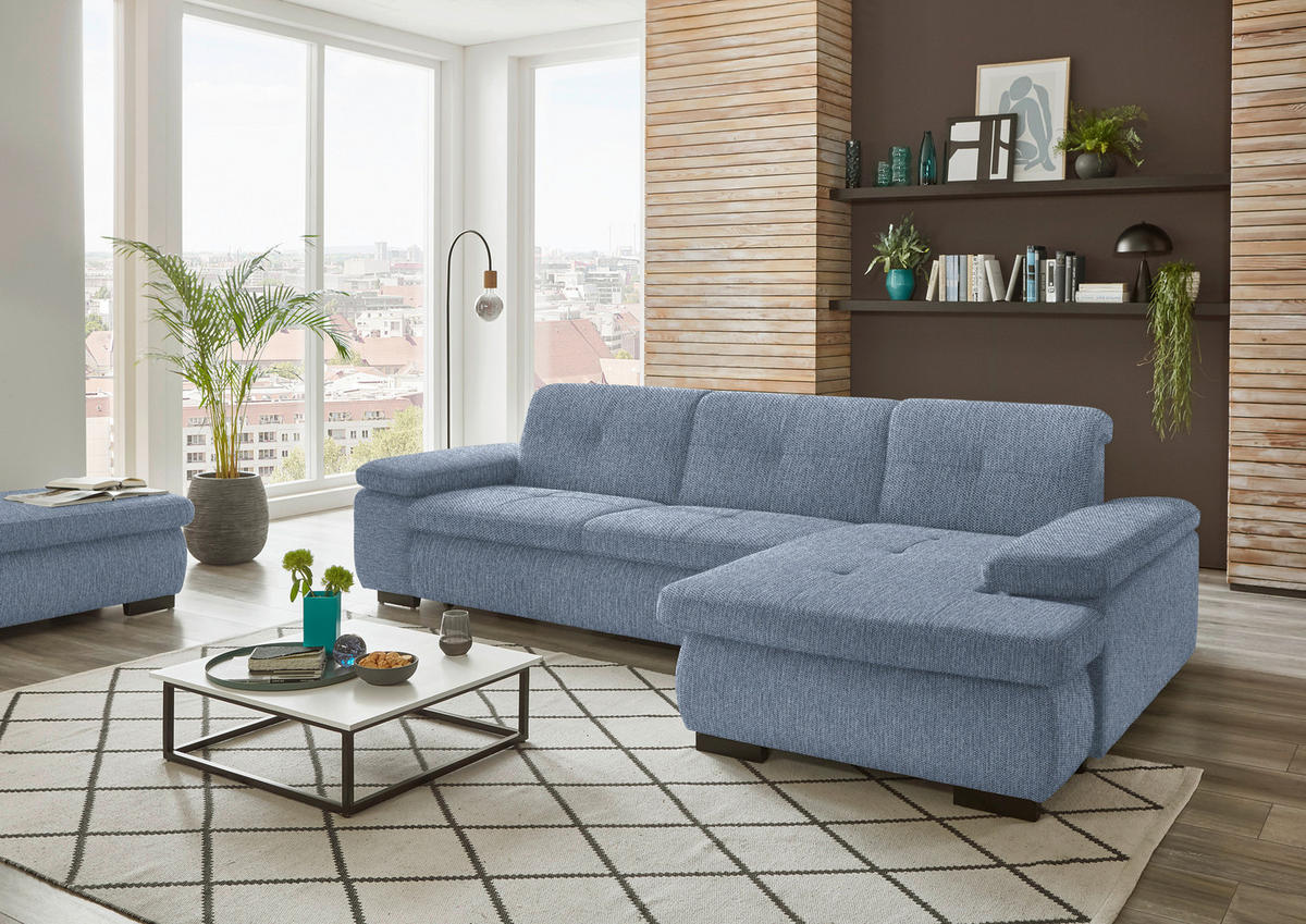 ECKSOFA in Flachgewebe Blau  - Blau/Schwarz, Design, Textil/Metall (297/174cm) - Beldomo Style