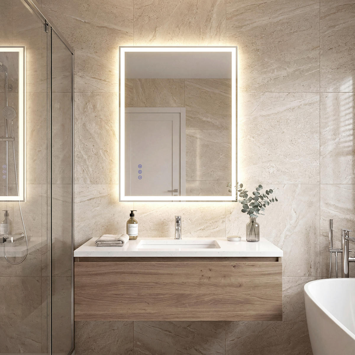 BADEZIMMERSPIEGEL 50,7/70,7/2,4 cm  - Weiß, Trend, Glas/Kunststoff (50,7/70,7/2,4cm) - Boxxx