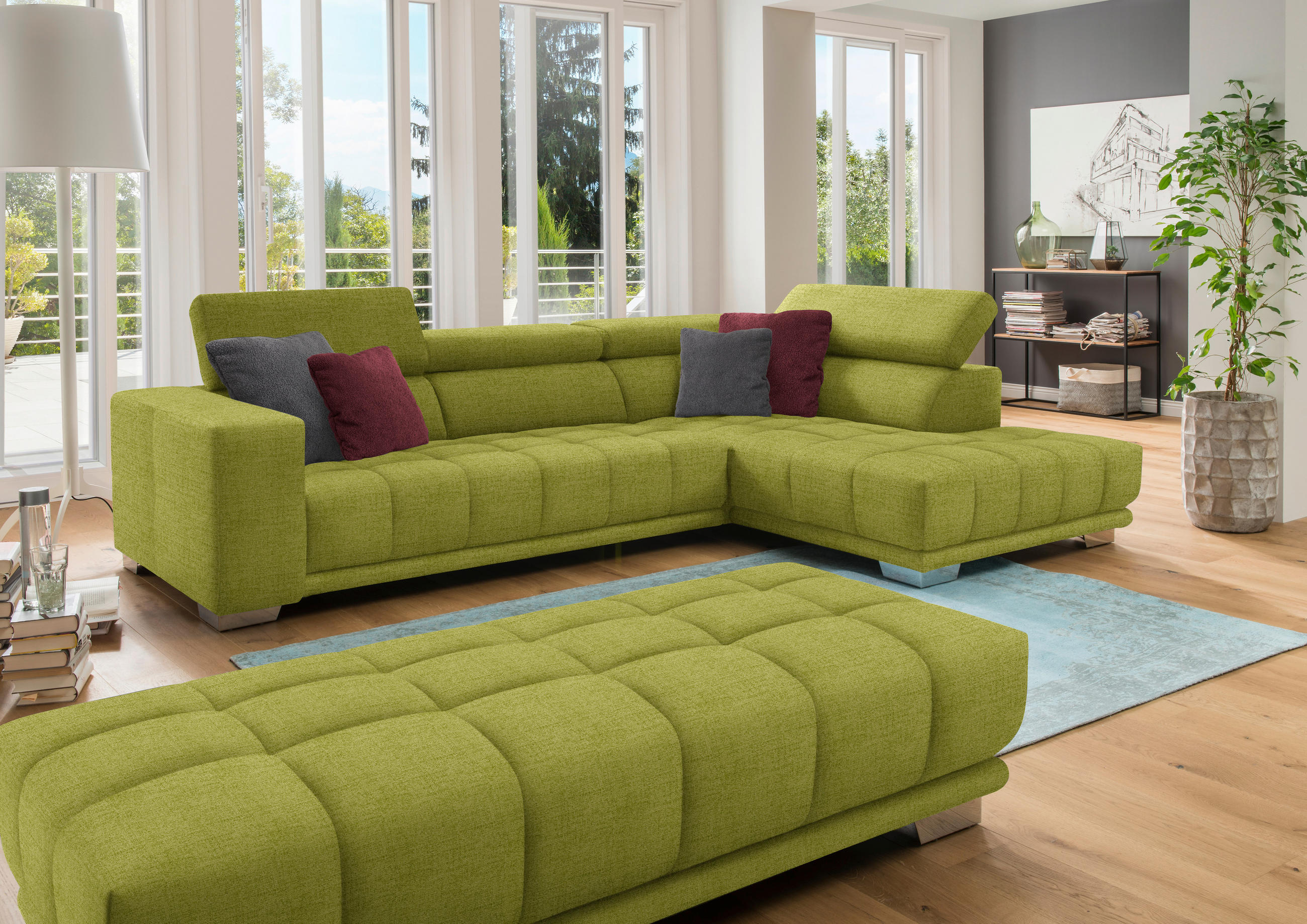 ECKSOFA in Chenille Hellgrün  - Chromfarben/Hellgrün, Design, Textil (301/207cm) - Xora