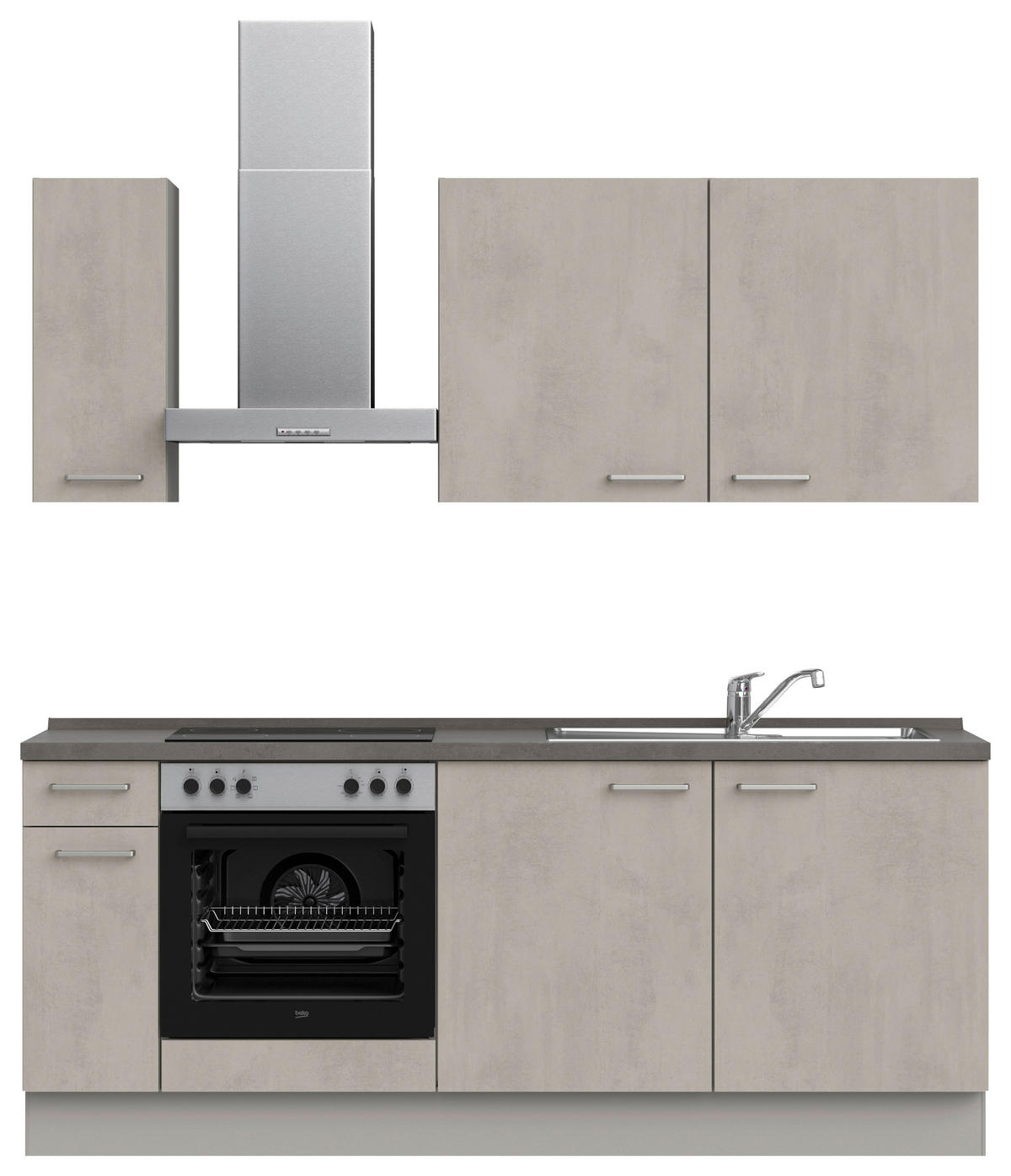 KÜCHENBLOCK 210 cm   in Grau, Schieferfarben  - Schieferfarben/Edelstahlfarben, MODERN, Holzwerkstoff/Metall (210cm) - Nobilia