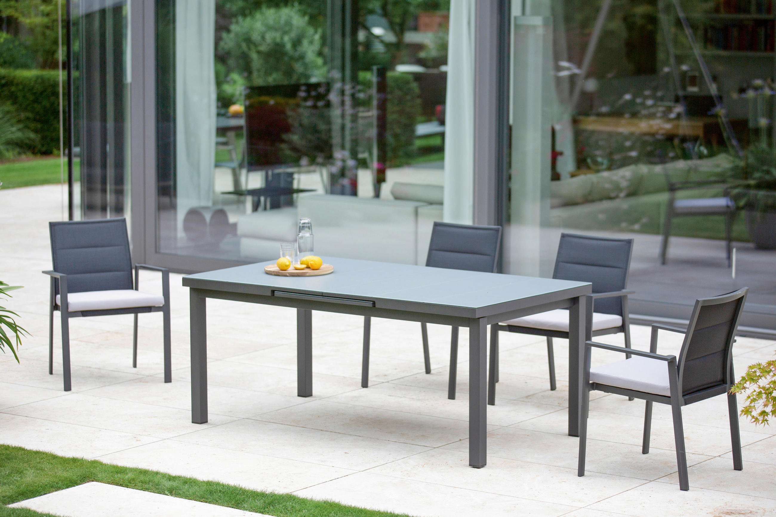 Thumbnail - Gartentisch, Anthrazit, Grau, Metall, rechteckig, eckig, 100x76x180 cm, ausziehbar, wetterbeständig, wetterfest, platzsp...