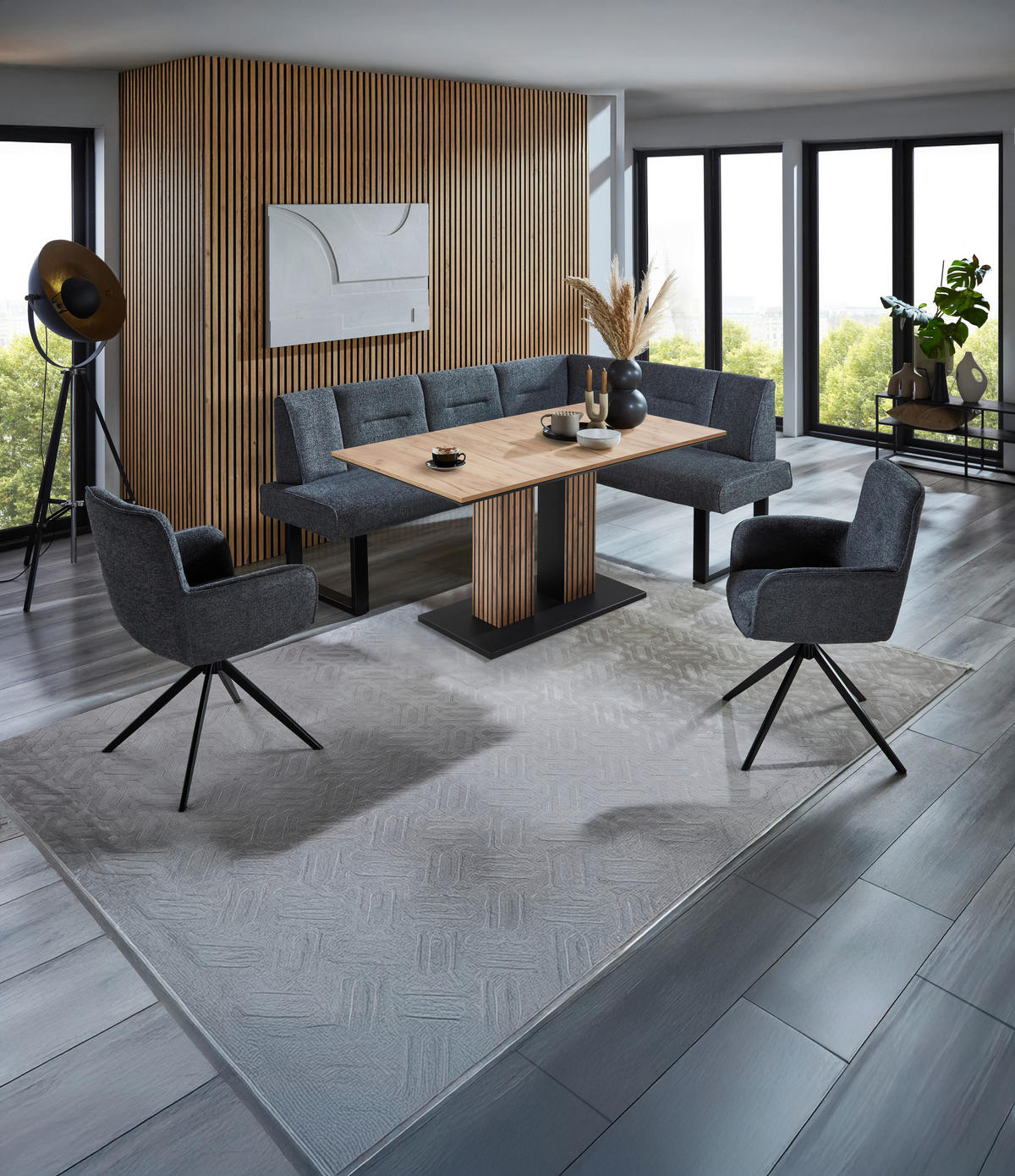 ECKBANK 202/152 cm Webstoff Graphitfarben   - Schwarz/Graphitfarben, Design, Textil/Metall (202/152cm) - Valdera