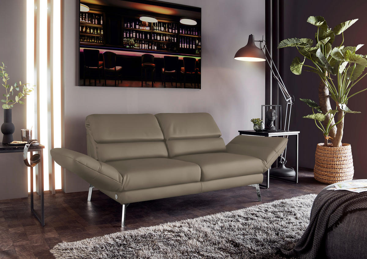 2-SITZER-SOFA Echtleder Taupe  - Taupe/Chromfarben, Design, Leder/Metall (178-226/82/96-177cm) - Dieter Knoll