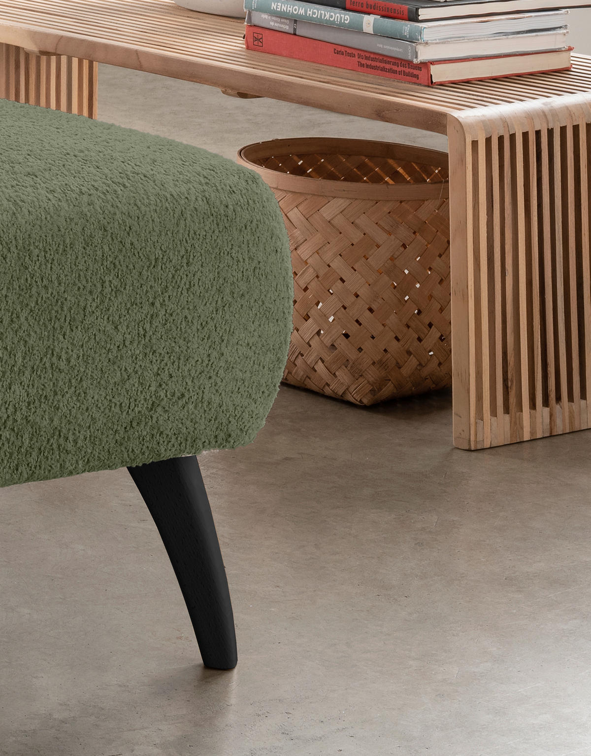 XXL-SESSEL in Bouclé Grün  - Schwarz/Grün, Modern, Holz/Textil (108/84/155cm) - MID.YOU