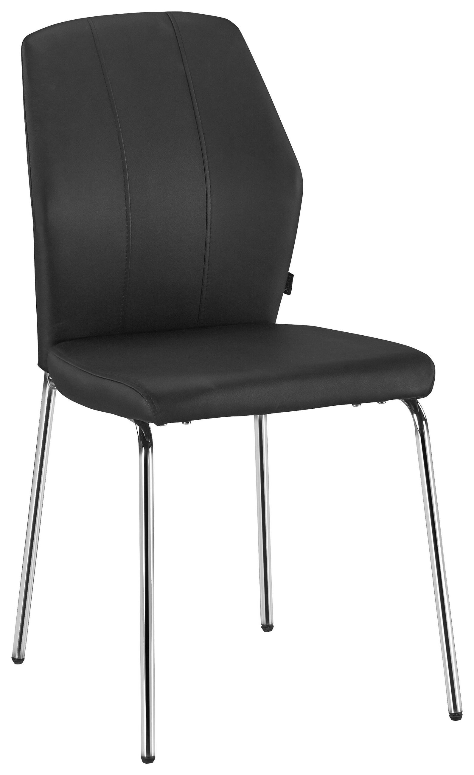 Scaun din metal, textil, negru, culoare crom