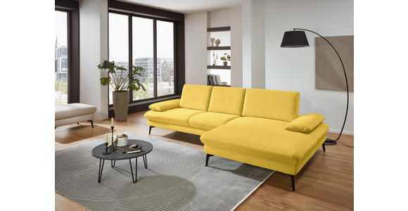 ECKSOFA in Chenille, Mikrofaser Gelb 299/157 cm - Gelb/Schwarz, Design, Textil/Metall (299/157cm) - Dieter Knoll