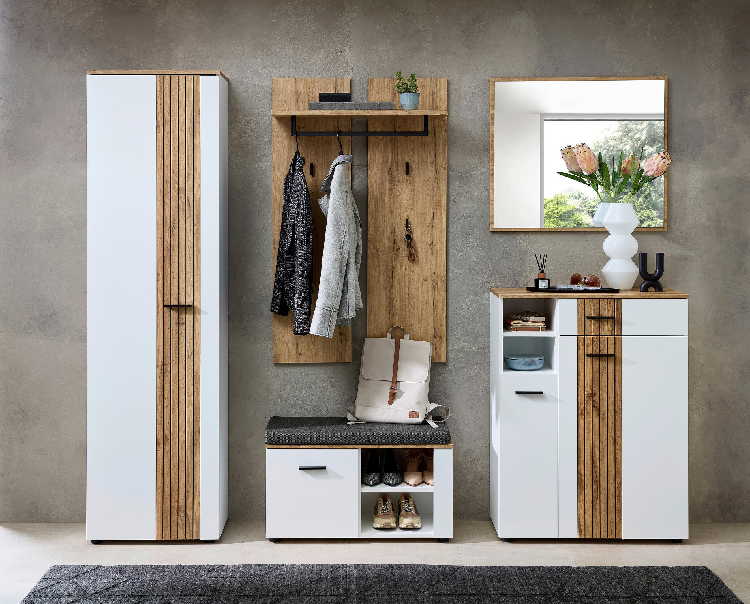 GARDEROBENSCHRANK  in 57/202/38 cm  - Eichefarben/Schwarz, Basics, Holzwerkstoff/Kunststoff (57/202/38cm) - Xora