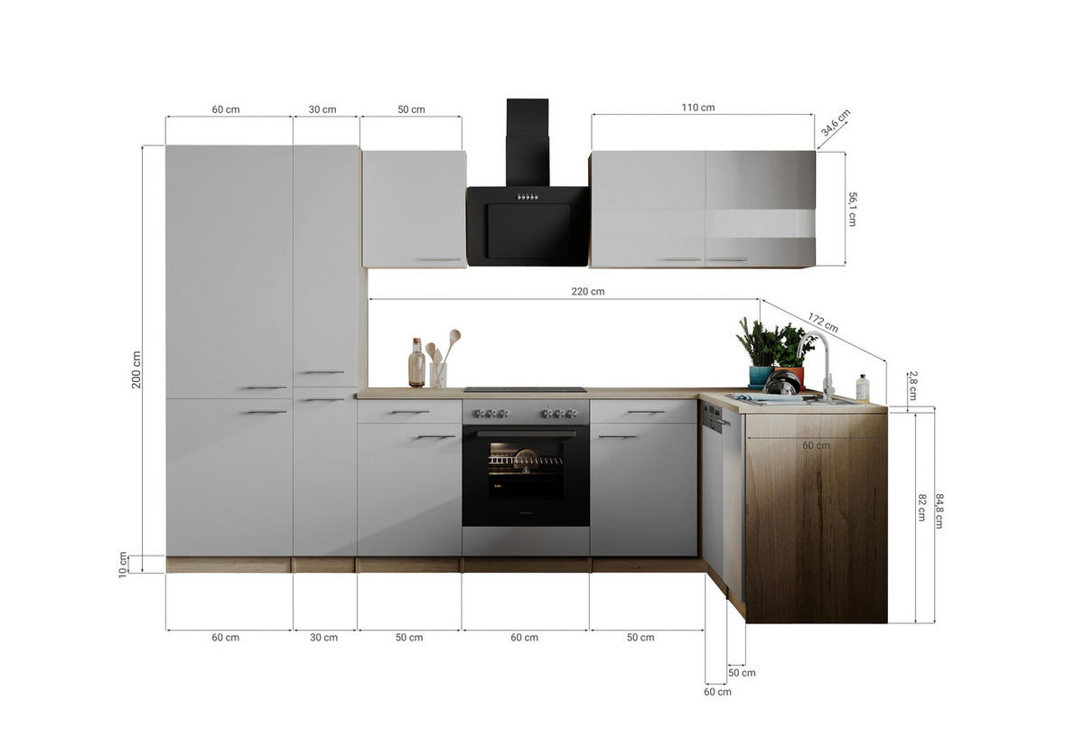 HÖRNKÖK 310/172 cm  i svart  - stålfärgad/svart, Basics, metall/trämaterial (310/172cm) - Respekta