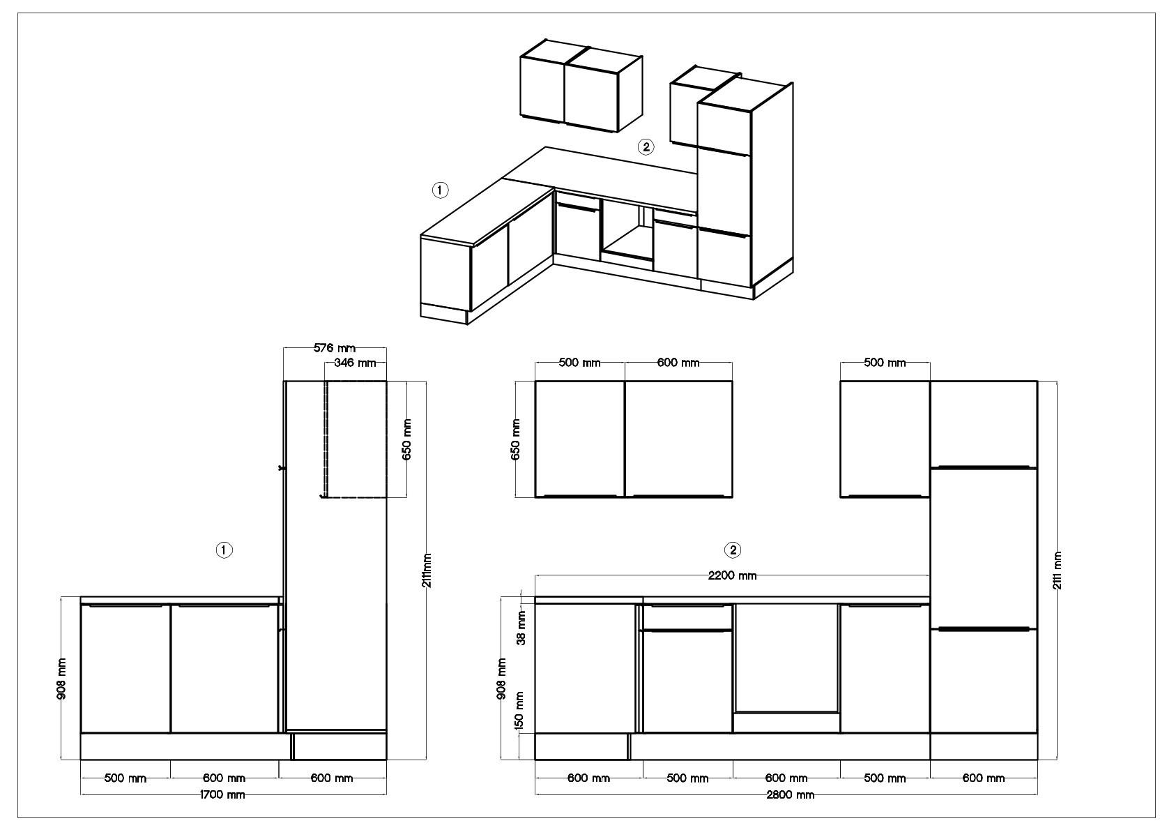 Thumbnail - Respekta Eckküche Marleen, Eiche Artisan, Weiß Hochglanz, Kunststoff, 1 Schublade(n),5 Schublade(n) Schubladen, L-Form, ...