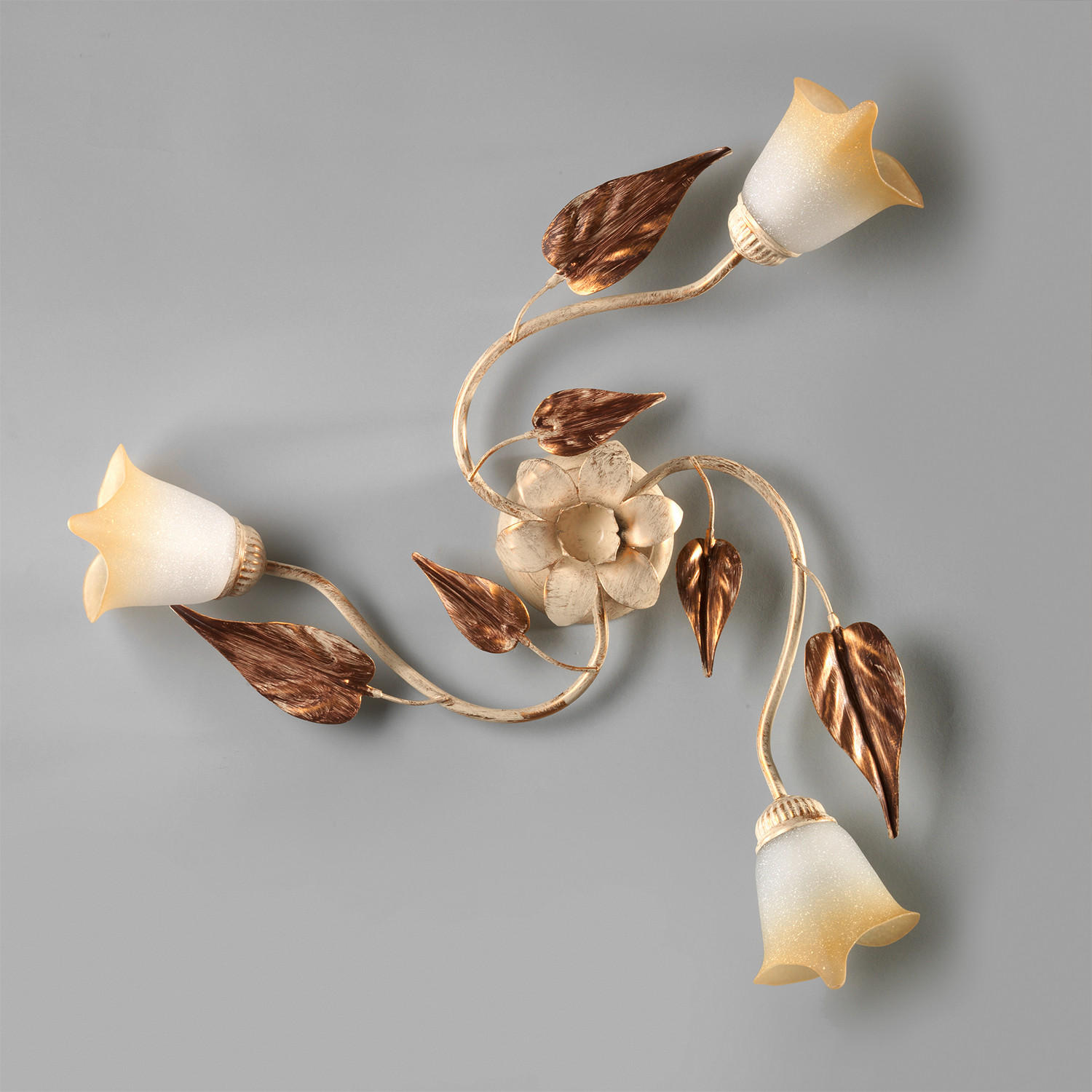 DECKENLEUCHTE 60/60/25 cm   - Beige/Weiß, ROMANTIK / LANDHAUS, Glas/Metall (60/60/25cm)