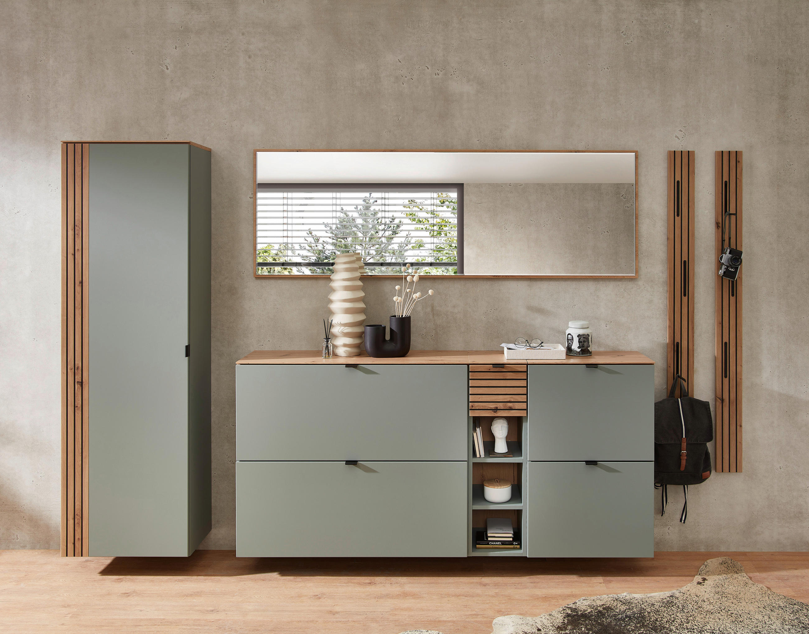 HÄNGESCHUHSCHRANK 100/84/37 cm  - Salbeigrün/Schwarz, Design, Holzwerkstoff/Metall (100/84/37cm) - Voleo