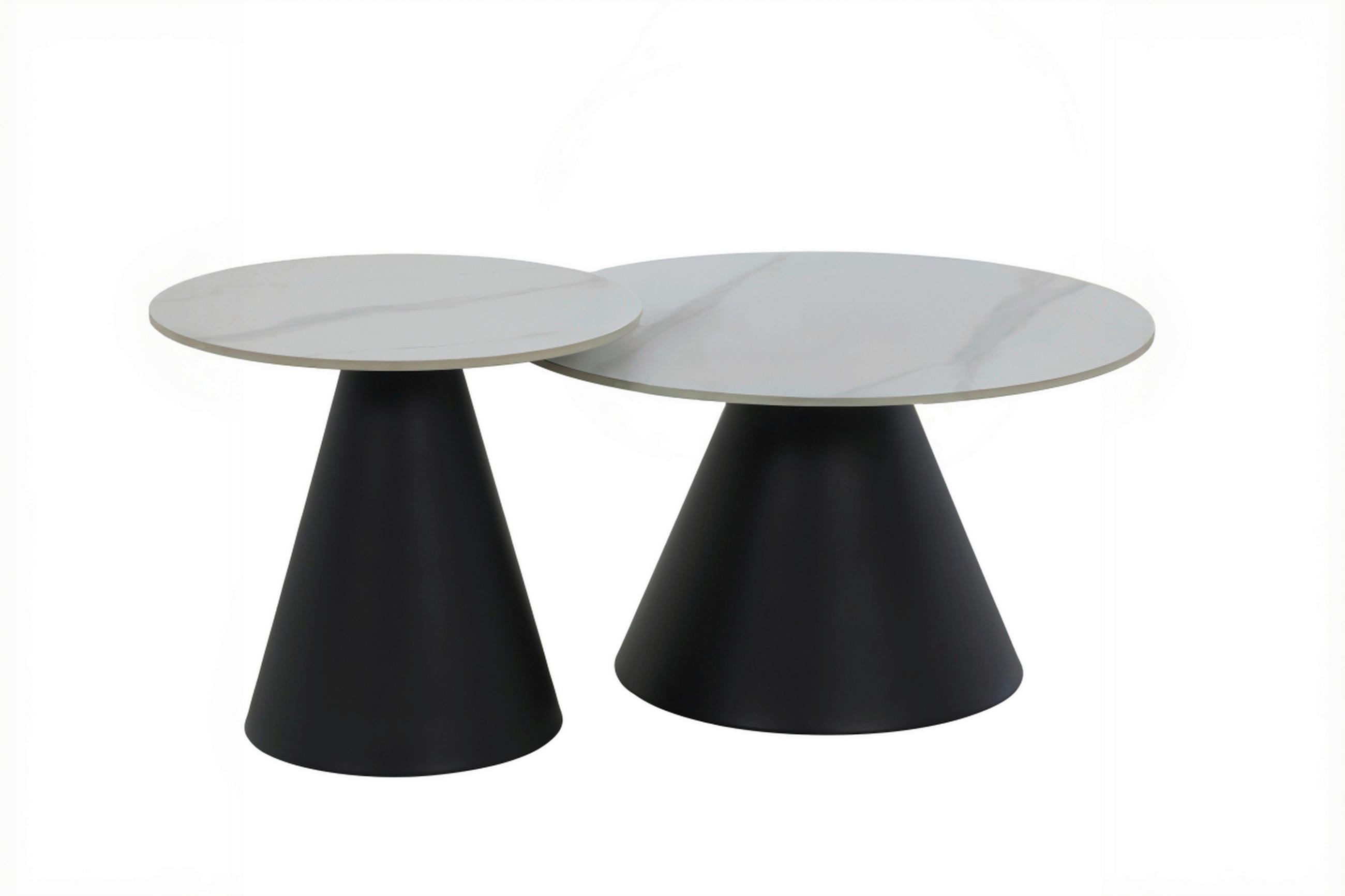 COUCHTISCHSET rund Schwarz, Weiß  - Schwarz/Weiß, Design, Stein/Metall (70/50/40/46cm) - Livetastic