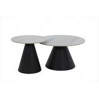 COUCHTISCHSET rund Schwarz, Weiß  - Schwarz/Weiß, Design, Stein/Metall (70/50/40/46cm) - Livetastic