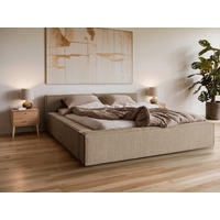 POLSTERBETT 140/200 cm,  in Hellbraun, Lattenrost, Bettkasten,  - Hellbraun/Schwarz, Basics, Holz/Kunststoff (140/200cm) - Livetastic
