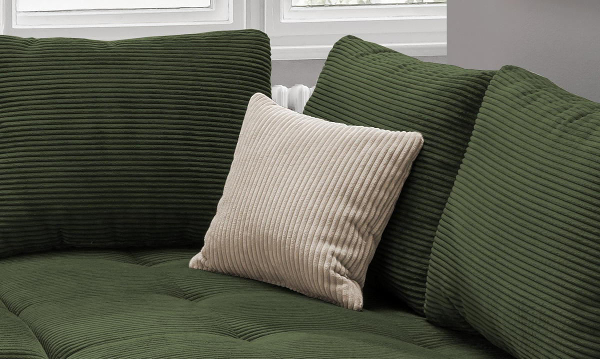 ECKSOFA Dunkelgrün Cord  - Dunkelgrün/Beige, Design, Holz/Textil (298/202cm) - MID.YOU