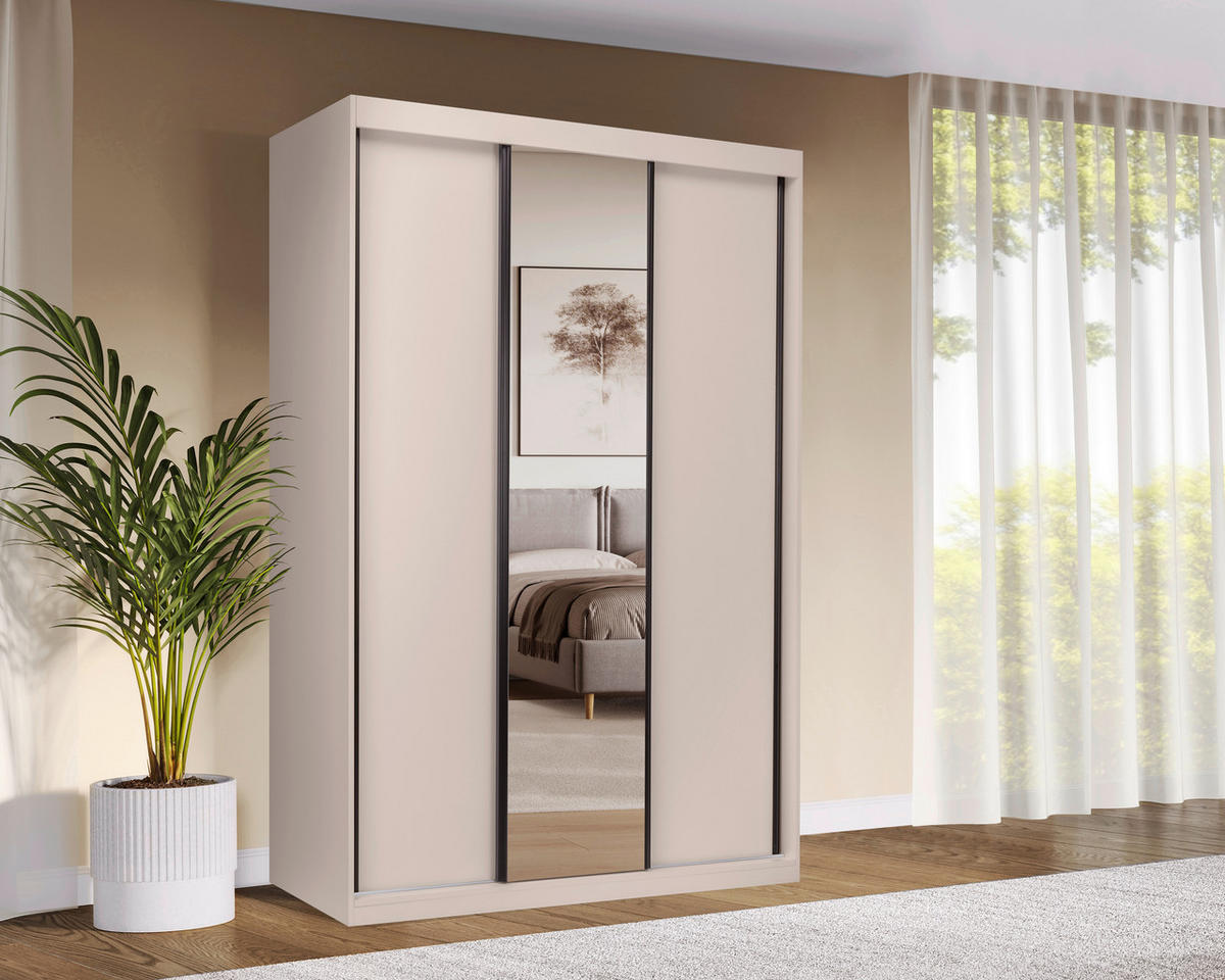 SCHIEBETÜRENSCHRANK 150/215/59,5 cm 3-türig  - Kaschmir/Schwarz, MODERN, Holzwerkstoff/Metall (150/215/59,5cm) - MID.YOU