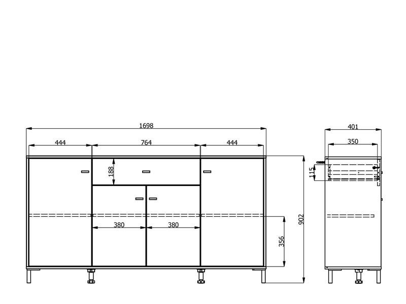 Thumbnail - Carryhome Sideboard, Schwarz, Eiche Artisan, Kunststoff, 3 Fächer, 1 Schublade(n) Schubladen, 170x90x40 cm, Typenauswahl...