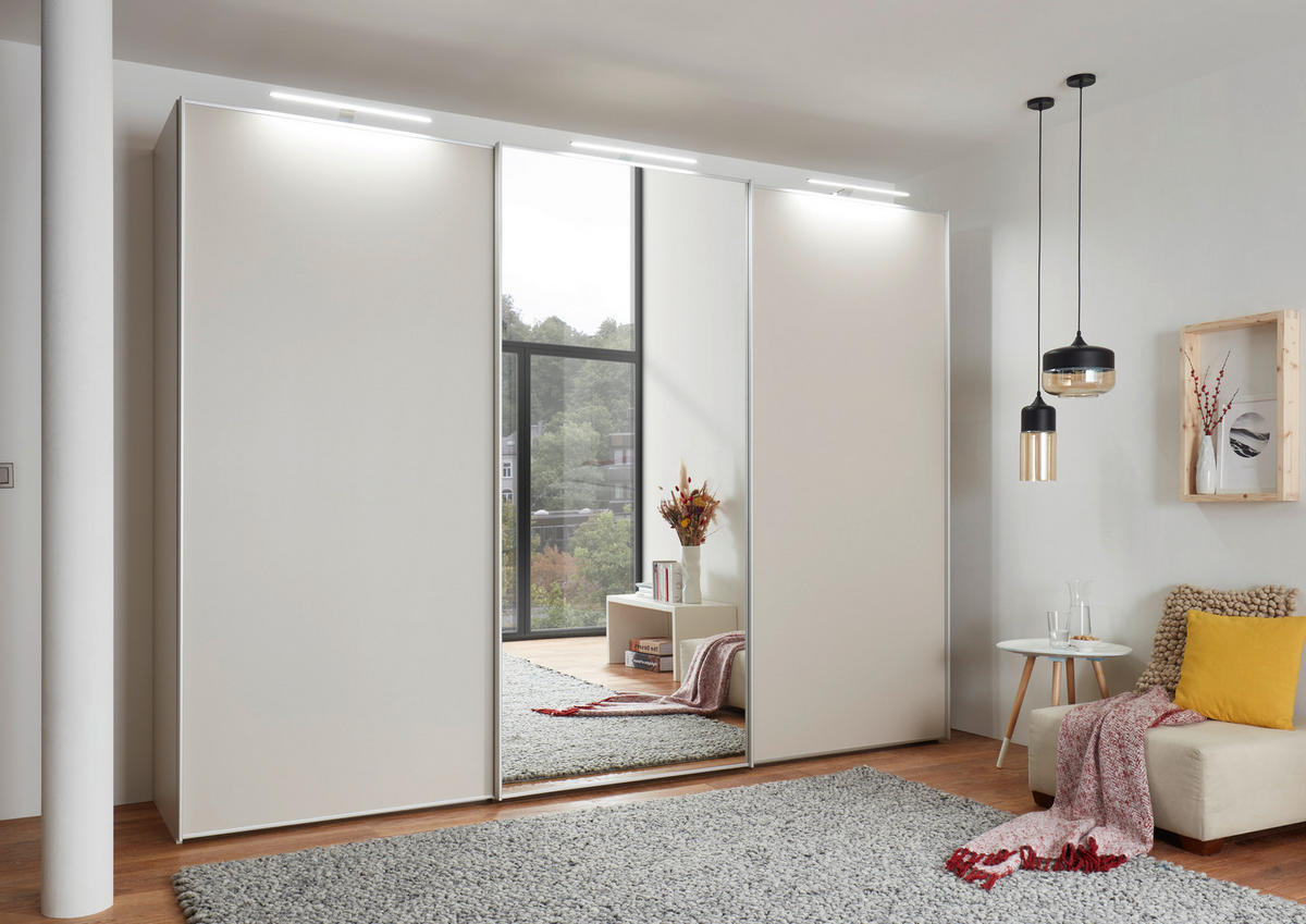 SCHWEBETÜRENSCHRANK in Sandfarben  - Sandfarben/Alufarben, Konventionell, Glas/Holzwerkstoff (249/222/68cm) - Moderano