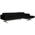 ECKSOFA in Echtleder Schwarz 305/163 cm - Eichefarben/Schwarz, Design, Leder/Holz (305/163cm) - Novel