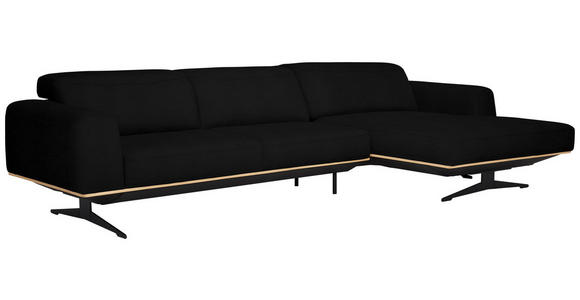 ECKSOFA in Echtleder Schwarz 305/163 cm - Eichefarben/Schwarz, Design, Leder/Holz (305/163cm) - Novel