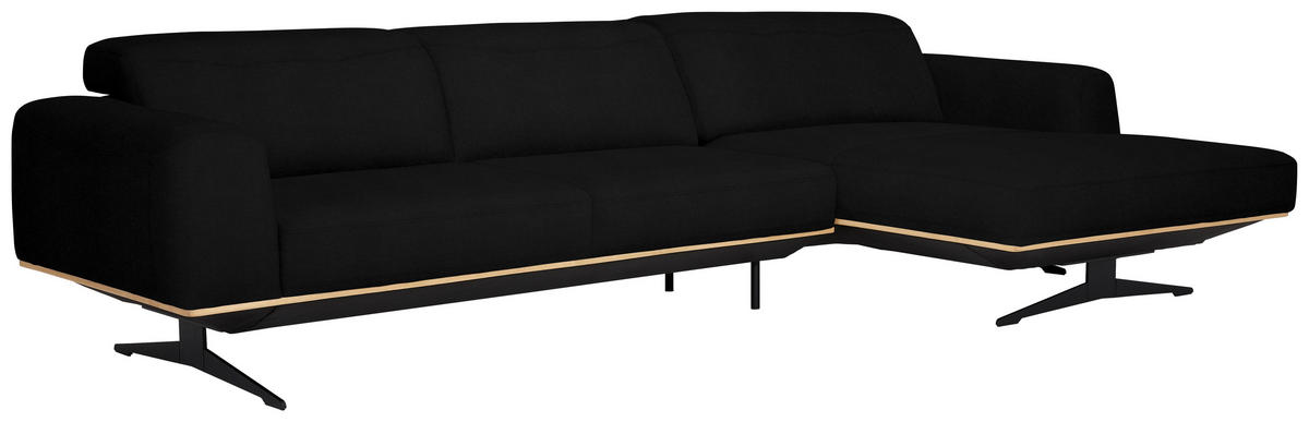 ECKSOFA in Echtleder Schwarz  305/163 cm  - Eichefarben/Schwarz, Design, Leder/Holz (305/163cm) - Novel