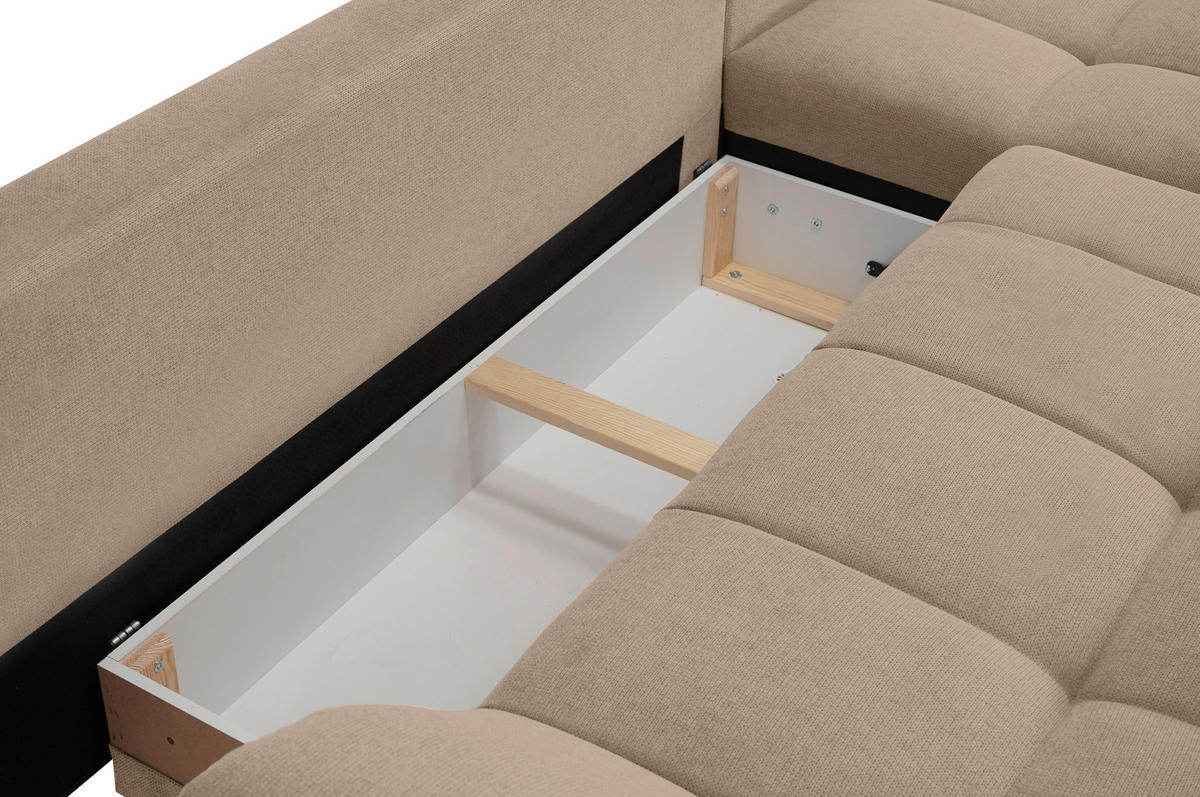ECKSOFA in Flachgewebe, Mikrofaser Taupe  - Taupe/Chromfarben, Design, Kunststoff/Textil (312/198cm) - Livetastic
