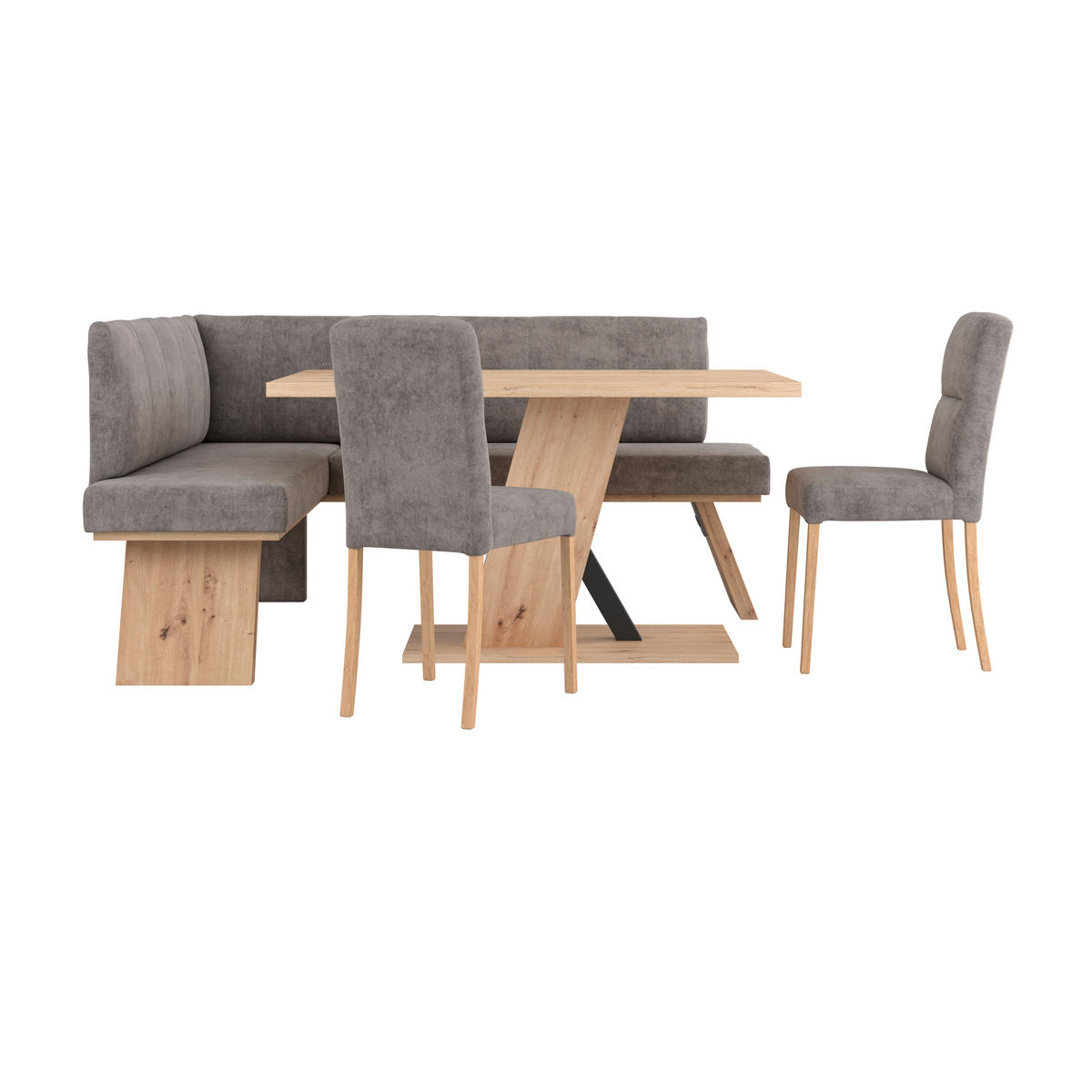 Eckbank Emma II 140/160 cm Webstoff Grau   - Eichefarben/Grau, KONVENTIONELL, Textil (140/160cm) - Livetastic