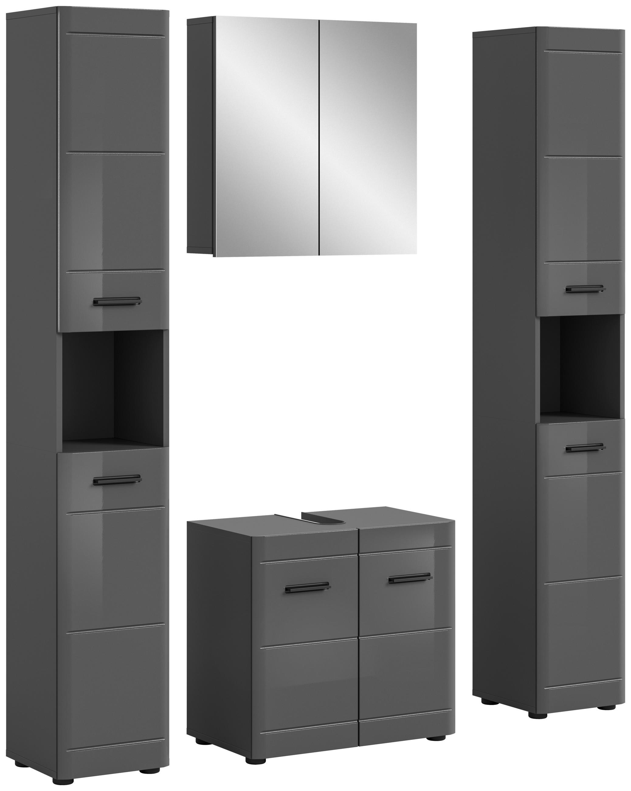 BADEZIMMER 4-teilig  in 120 cm  - Grau Hochglanz/Schwarz, MODERN, Holzwerkstoff/Kunststoff (120cm) - MID.YOU