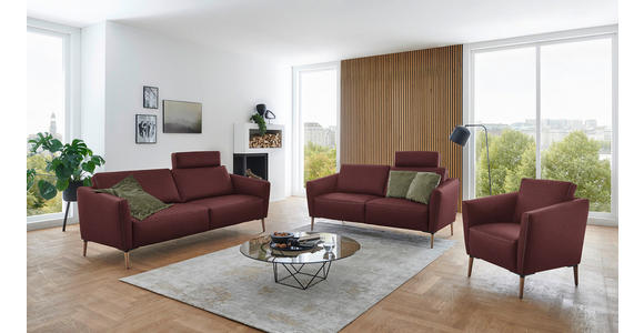 2-SITZER-SOFA  in Echtleder Bordeaux   - Eichefarben/Bordeaux, Natur, Leder/Holz (207/86/87cm) - Valnatura