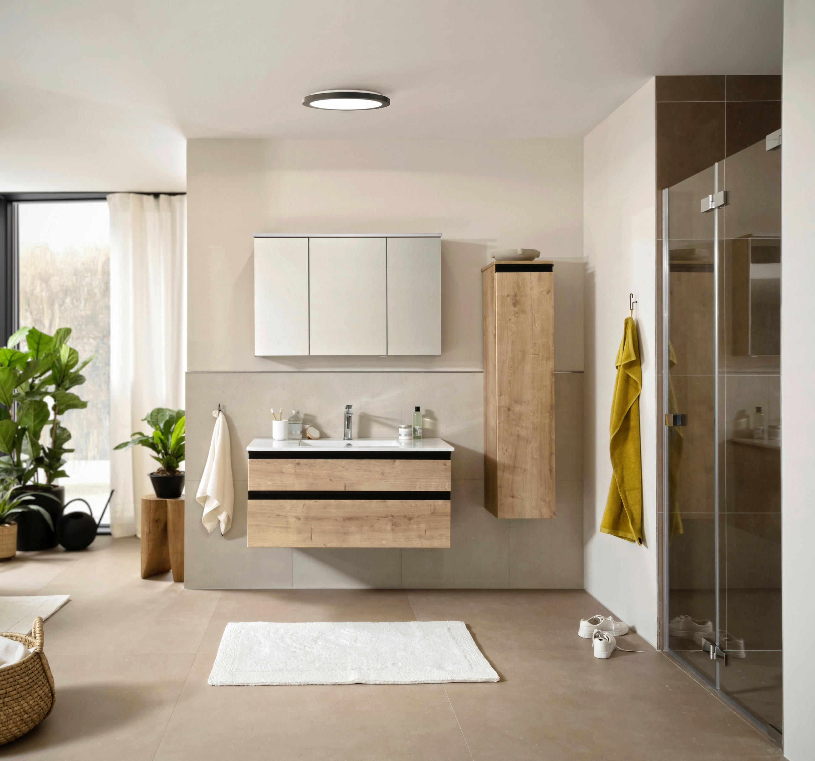 LED-DECKENLEUCHTE Flat 30 cm  - Sandfarben/Schwarz, Design, Glas/Metall (30cm) - Schöner Wohnen