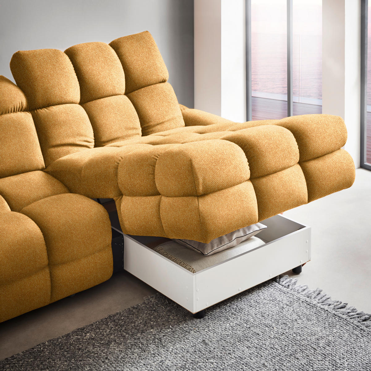 HÖRNSOFFA i velour currygul  - currygul/svart, Design, textil/plast (283/178cm) - Welnova