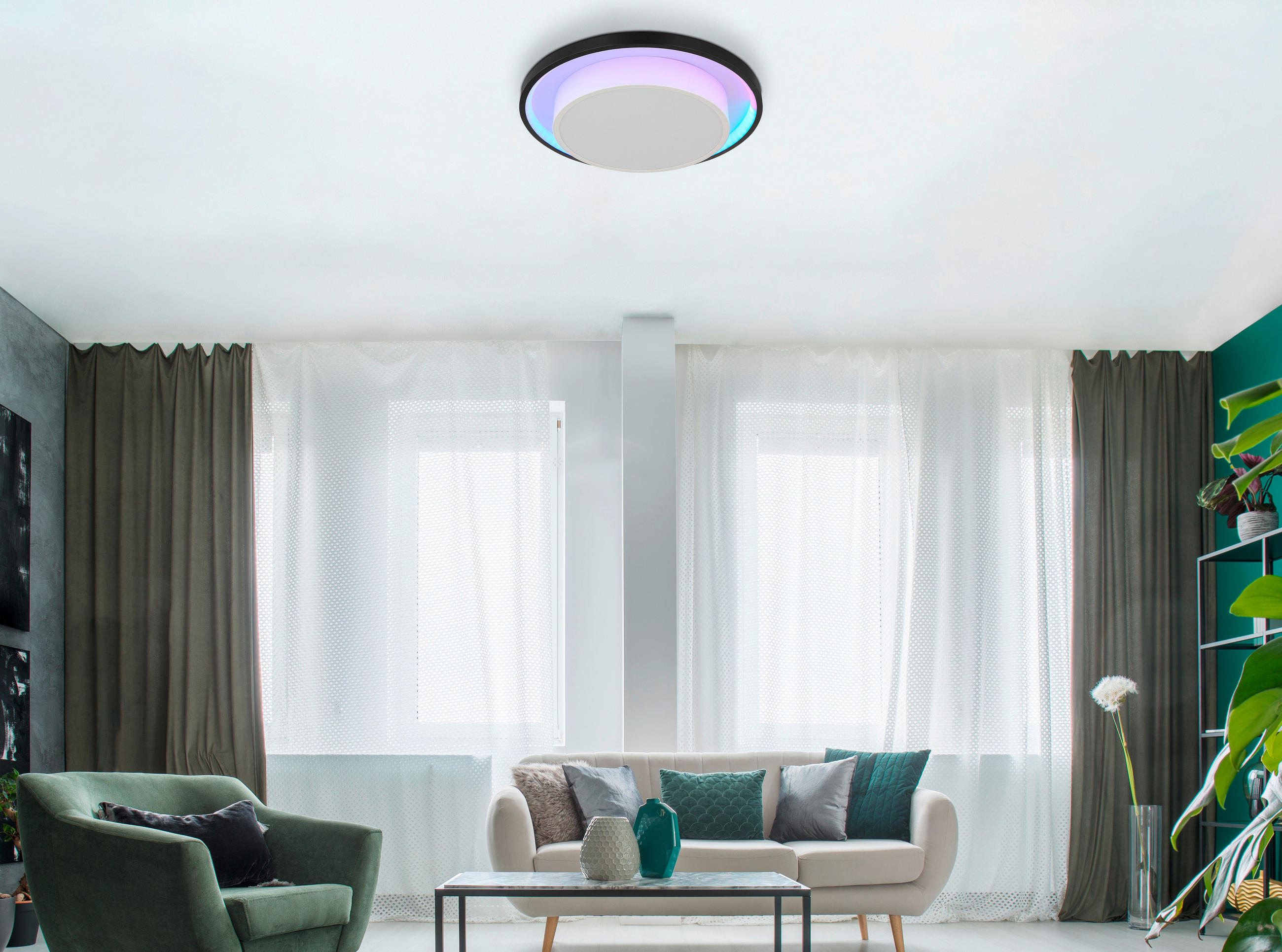 LED-DECKENLEUCHTE 21 W  39,5/5 cm    - Opal/Schwarz, Design, Kunststoff/Metall (39,5/5cm) - Globo
