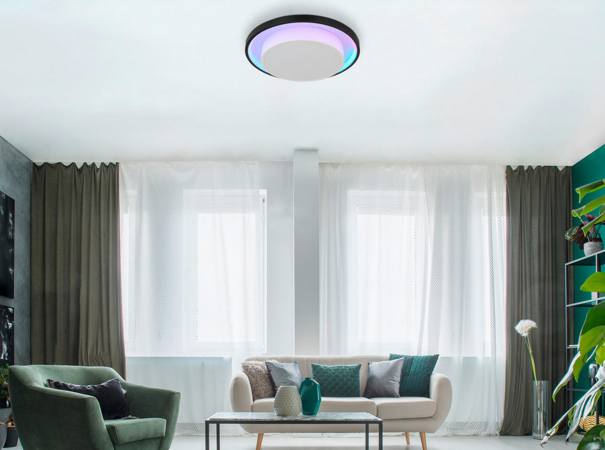 LED-DECKENLEUCHTE 21 W  39,5/5 cm    - Opal/Schwarz, Design, Kunststoff/Metall (39,5/5cm) - Globo