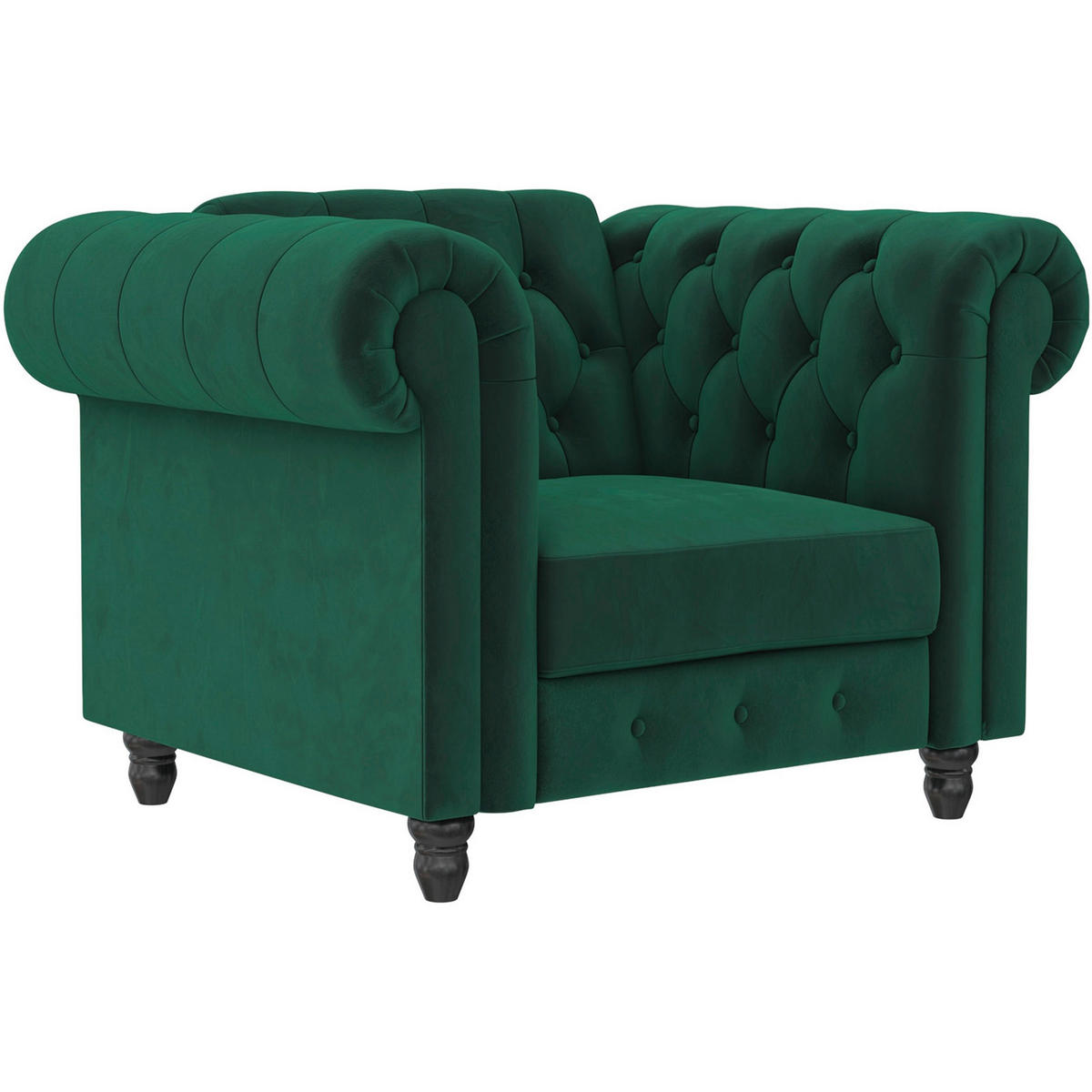 SESSEL in Velours Dunkelgrün  - Dunkelgrün/Schwarz, Basics, Holz/Textil (111/83/87cm) - Livetastic