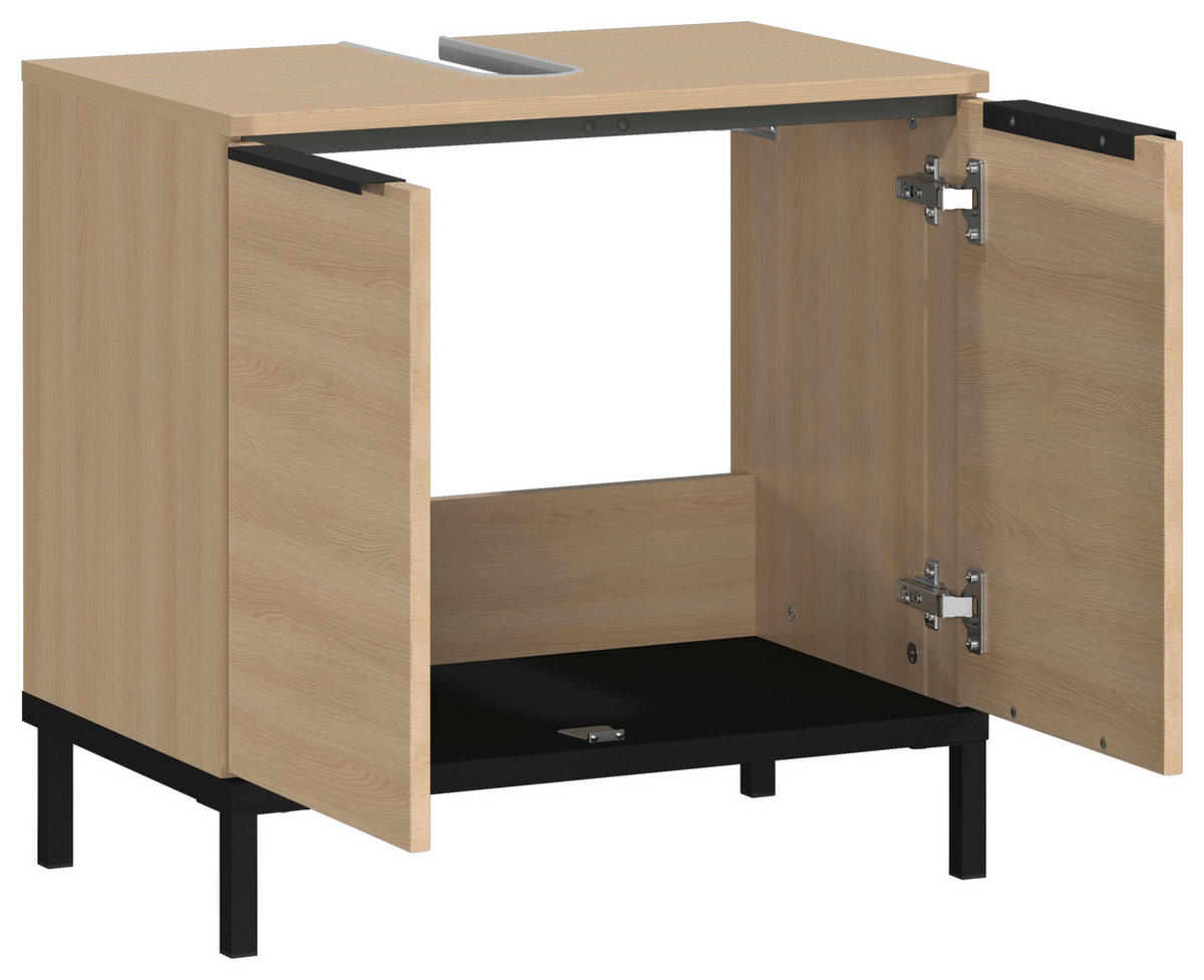 TVÄTTSTÄLLSUNDERSKÅP 60/58/38 cm  - svart/ekfärgad, Modern, metall/trämaterial (60/58/38cm) - Xora