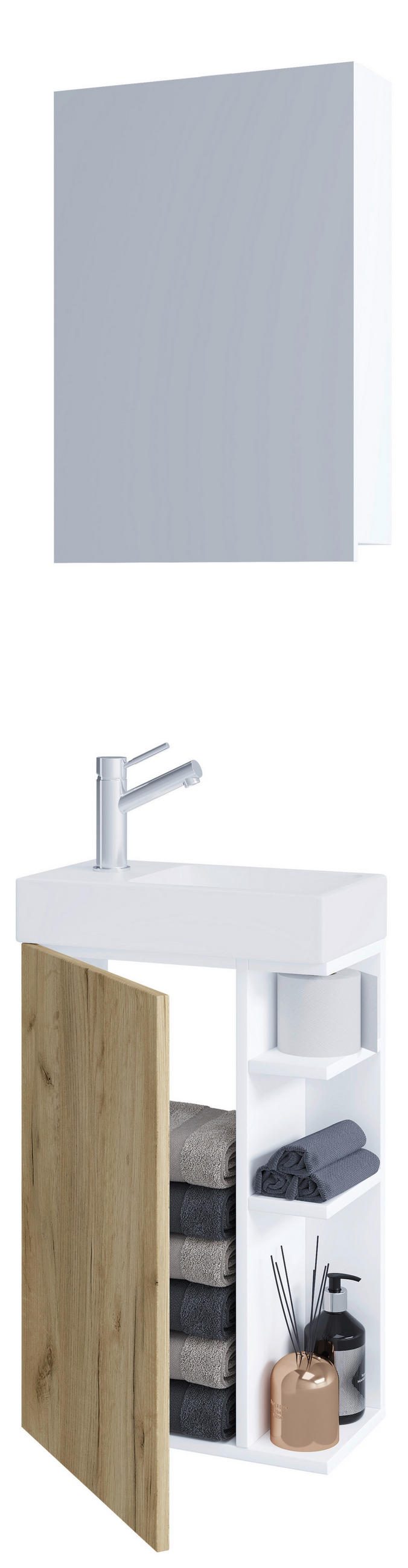 GÄSTEBAD - Honigeiche/Weiß, MODERN, Glas/Keramik (40cm) - MID.YOU