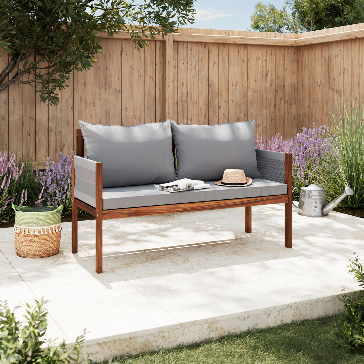 GARTENBANK in Grau, Akaziefarben  - Grau/Akaziefarben, Design, Holz/Kunststoff (150/90/60cm) - Ambia Garden