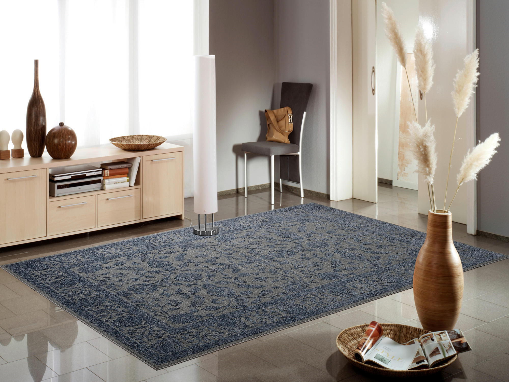 WEBTEPPICH 80/150 cm Denver Blau, Grau, Hellgrau, Hellblau, Dunkelblau, Dunkelgrau  - Blau/Dunkelgrau, Design, Textil (80/150cm) - Musterring