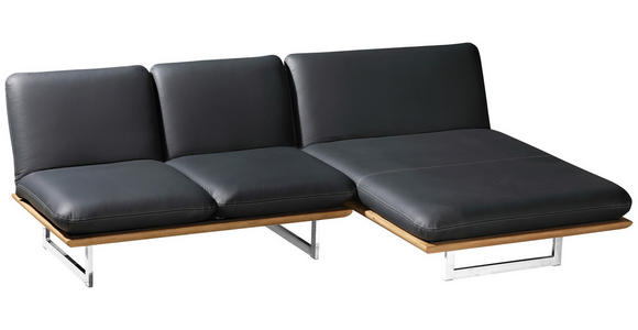 OTTOMANE in Echtleder Schwarz - Chromfarben/Schwarz, Design, Leder/Holz (134/92/165/218cm) - Dieter Knoll