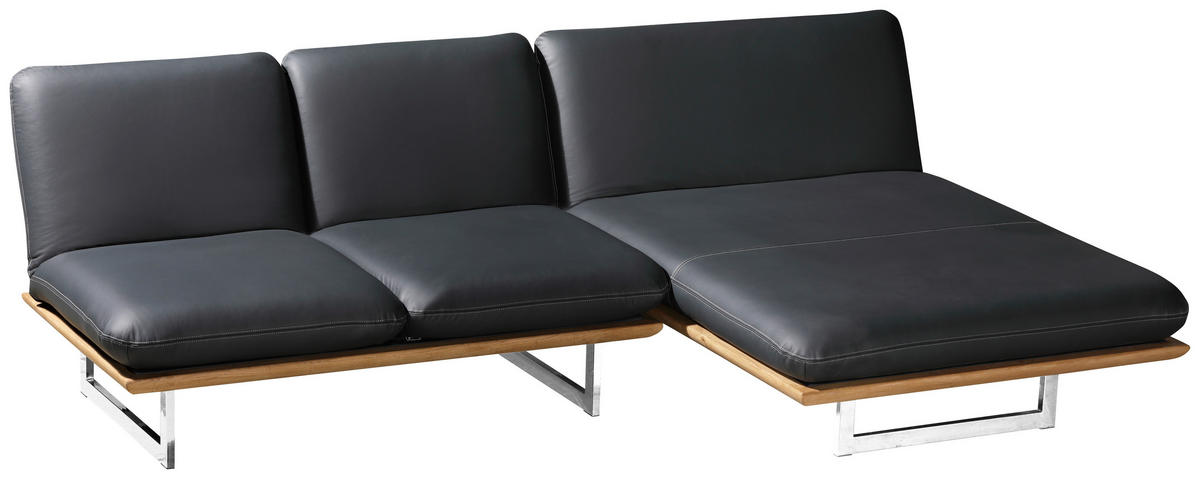 OTTOMANE in Echtleder Schwarz  - Chromfarben/Schwarz, Design, Leder/Holz (134/92/165/218cm) - Dieter Knoll