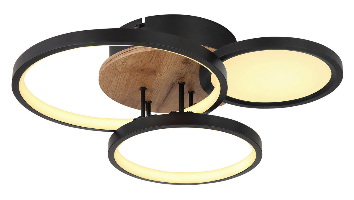 LED-DECKENLEUCHTE 40/38/10,5 cm   - Opal/Schwarz, Design, Holzwerkstoff/Kunststoff (40/38/10,5cm) - Globo